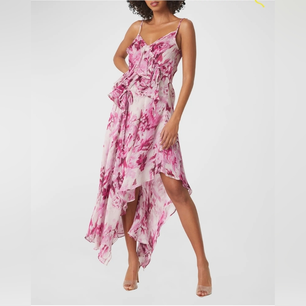 MISA Los AngelesGreta Asymmetric-Ruffle Chiffon Midi Dress XS NWT
